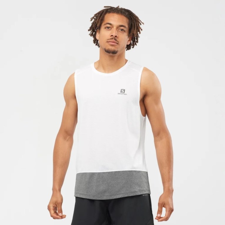 White / Grey Salomon Cross Run Men\'s Tanks | IE XE1943